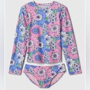 GAP 2pc Floral Rash Guard Set XS 4/5 Pink/ Purple EUC